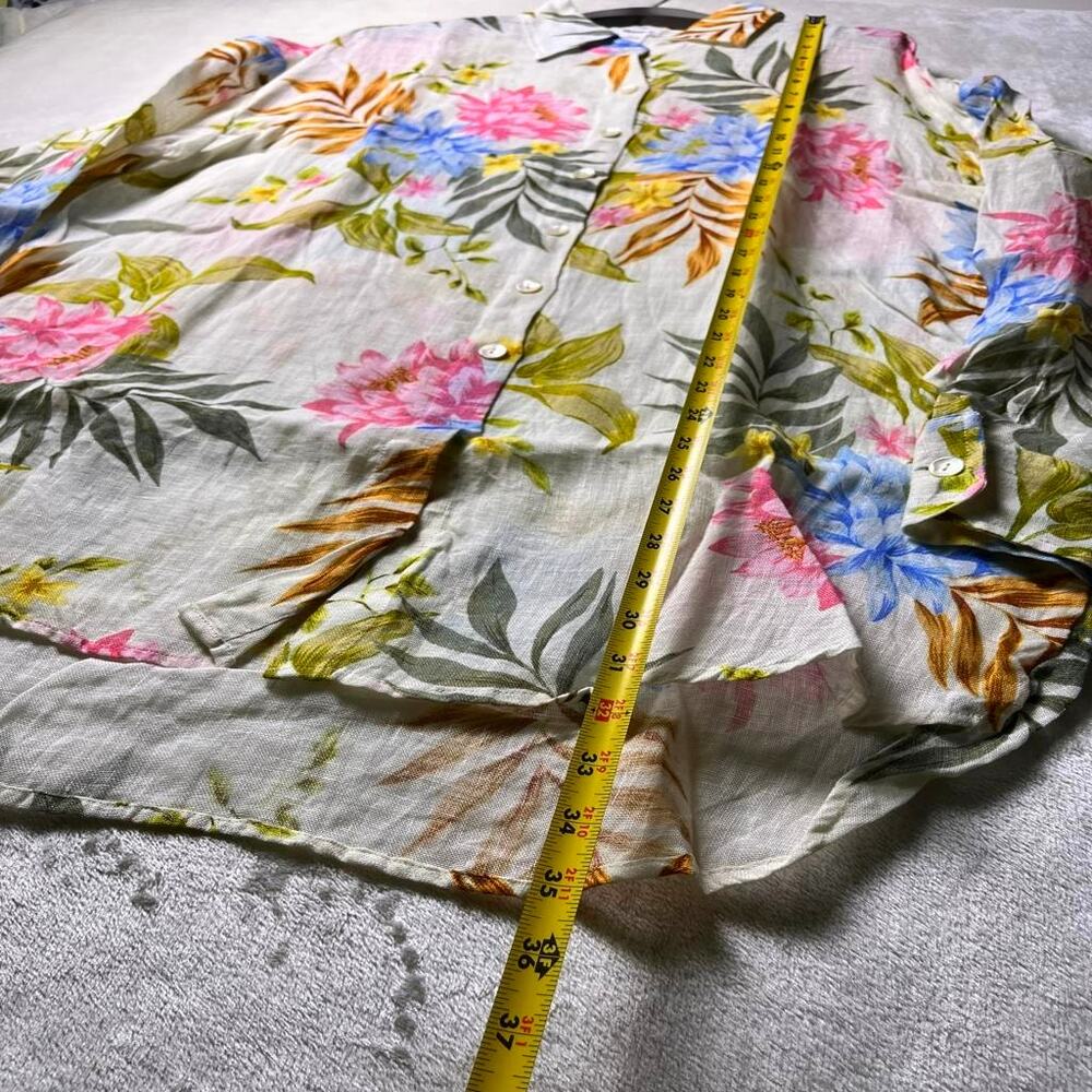 Vitamin A Playa Linen Boyfriend Shirt Women's L Natural Drapey Floral Color Pop - Picture 5 of 5